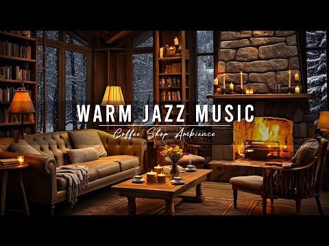 Cozy Winter Coffee Shop Ambience with Warm Jazz Music &amp; Crackling Fireplace to Relaxing, Study, Work