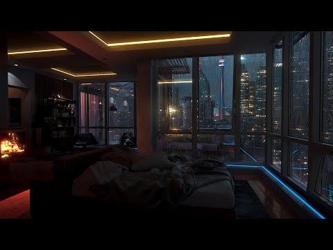 Sleep In This Multi Million Dollar Toronto Apartment &amp; Cozy Fireplace | Rain Sounds For Sleep | 4K