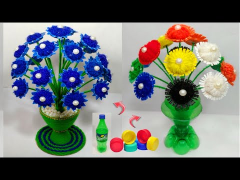 2 BEST PLASTIC BOTTLE CAPS FLOWER VASE CRAFT/DIY/BOTTLE KE DHAKKAN KA GULDASTA BANANE KA TARIKA