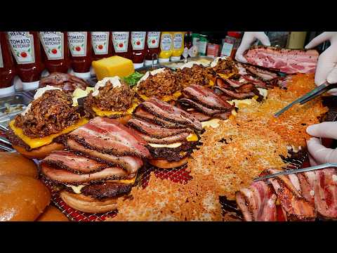 Amazing! American Double Cheeseburger made with handmade durok bacon / Korean Street Food