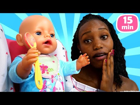 Kids play dolls &amp; Feeding Baby Annabell doll. Washing machine toys for Baby Born doll - Family fun.