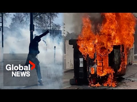 France protests: Storefront smashed, car torched as reform demonstrations continue