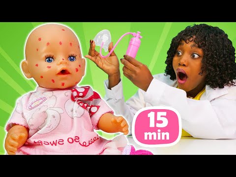 Baby doll is sick! Baby Born doll health routine. Kids play with baby dolls &amp; doll video for kids.