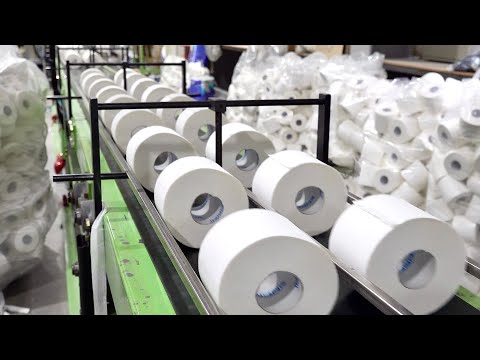 Toilet Paper Mass Production Factory. Korean Toilet Paper Roll Manufacturing Process