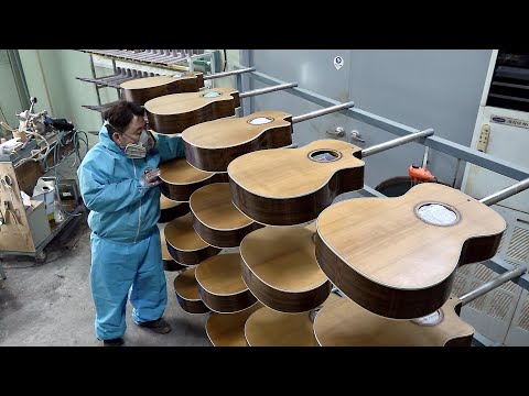 Acoustic Guitar Mass Production Process. 50 Year Old Korean Musical Instrument Factory