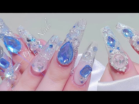 sub) Transparent Glossy Nails✨💙/🇰🇷Korean Nails /  Magnet nails / Nail art / Self-nails / ASMR