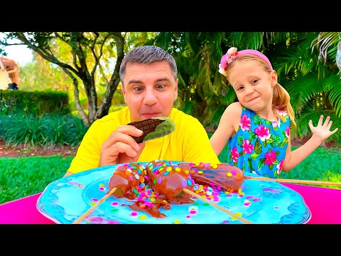 Nastya and dad play with sweets and chocolates - Compilation of videos for kids