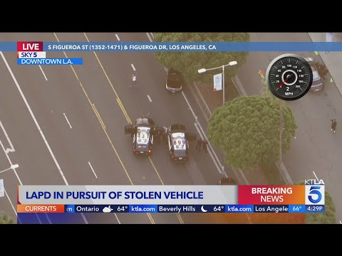 Police pursue stolen vehicle in downtown Los Angeles