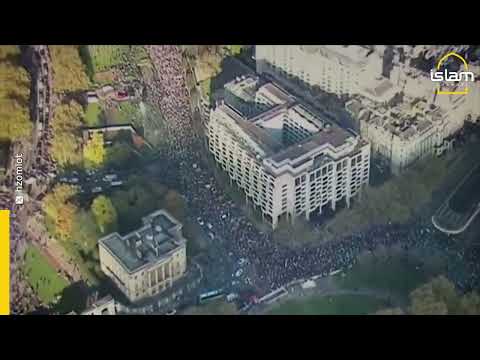 Aerial view of March for Palestine in central London