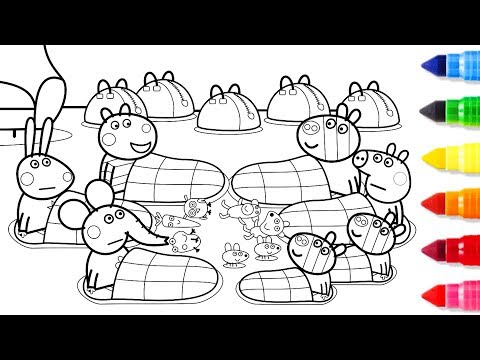 Wheels on The Bus | Peppa Pig Friends Together Coloring Pages Book Learning Drawing Videos For Kids