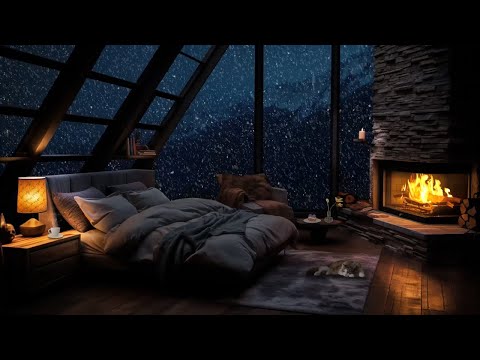 Relaxing Fireplace Ambience | Cozy Cabin In A Snowy Forest, Crackling Fireplace Sounds | Winter ASMR