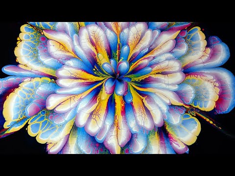 (377) AMAZING acrylic pour FLOWER painting ~ Only 3 COLOURS ~ MUST SEE!!! ~ Paint 