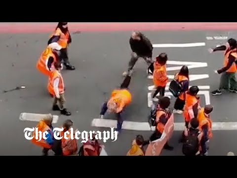 Just Stop Oil protester thrown to ground by enraged motorist