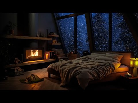 Fireplace sound overcomes chaos | Deep sleep with blizzard and fireplace sounds | Winter wonderland