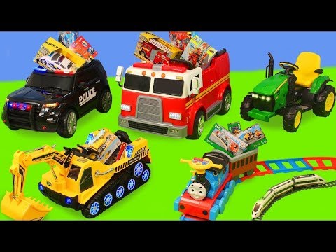 Excavator, Tractor, Fire Truck, Garbage Trucks &amp; Police Cars Toy Vehicles for Kids