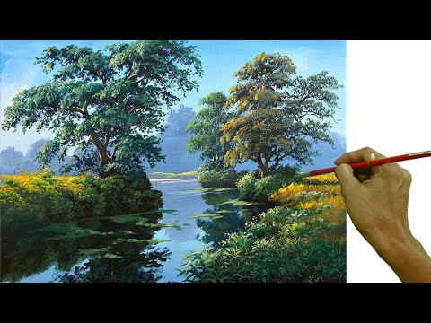 Acrylic Landscape Painting in Time-lapse / The River's Water Reflections / JMLisondra