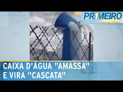 Flagra: Enorme caixa d&rsquo;&aacute;gua estoura e se transforma em &ldquo;cascata&rdquo; | Primeiro Impacto (23/01/24)