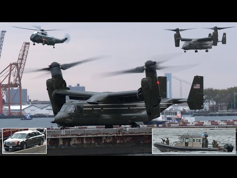 President Biden's helicopters land in New York | Gun boats, SWAT teams &amp; heavy security 🇺🇸