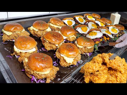 Unique homemade burgers!! Japanese chicken burger &amp; steak cheeseburger - Korean street food