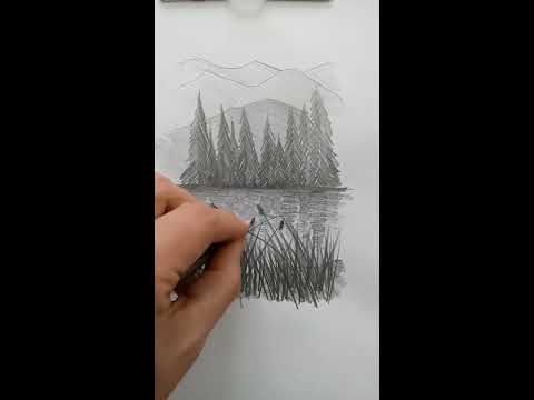 Dibujar paisaje en un minuto. Ejercicio con un l&aacute;piz 8B