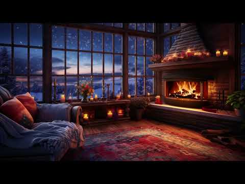 Fireside Snow Symphony Cozy Room Fireplace Sounds with Falling Snow | Relaxation Haven