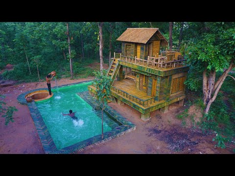 Building The Most Creative Swimming Pool And Luxury Villa By Bamboo In Jungle