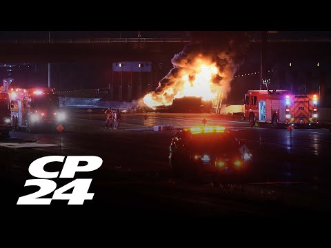 Two dead after transport truck 'exploded into fireball' on Hwy. 401 in Pickering: OPP