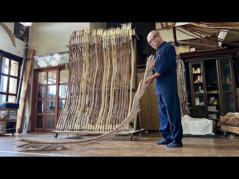 Process of making a bow. A Japanese craftsman who makes giant bows over 2 meters long.