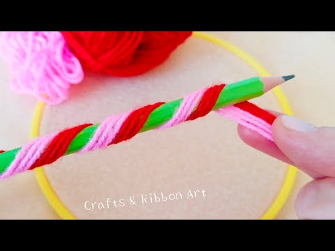 Most Beautiful 3D Rose Flower with Wool - Amazing Trick Using Pencil - Super Easy Flower Design