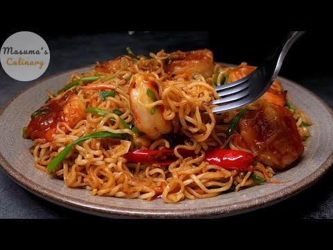 15 Minute Spicy Garlic Shrimp Noodles | Perfect For Busy Days | Masuma's Culinary