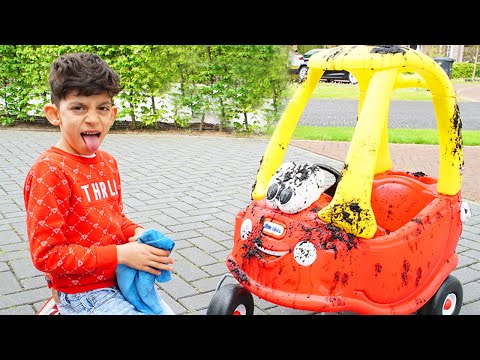 Jason pretend play car wash and create responsibility to have fun for kids