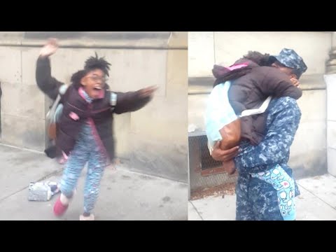 Screaming Girl Stops Mid-Tantrum When Her Navy Brother Surprises Her at School