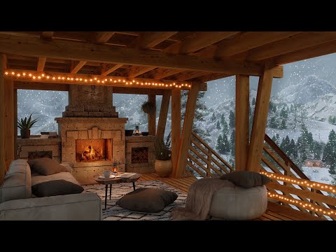 Cozy Winter Ambience With Crackling Fire And Blizzard Sounds For Sleeping 10 Hours |4K ❄️🔥