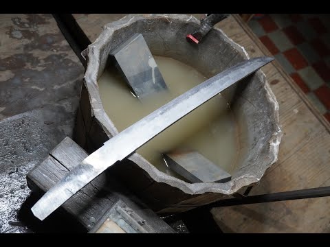 Katana making, wakizashi, hira zukuri blade.