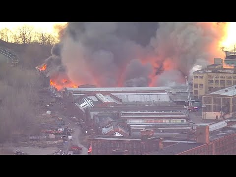 Massive fire engulfs large industrial building in New Jersey