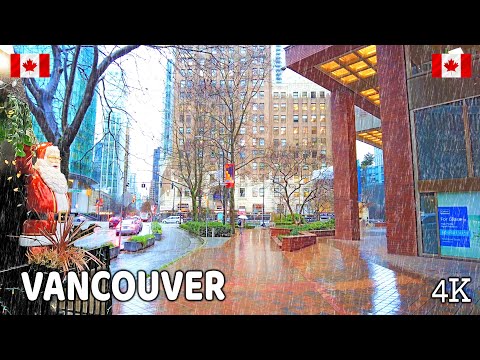 🇨🇦 【4K】⛈️⛈️⛈️ Heavy Rain in Downtown Vancouver &amp; North Vancouver. Travel Canada.  January 08 2024