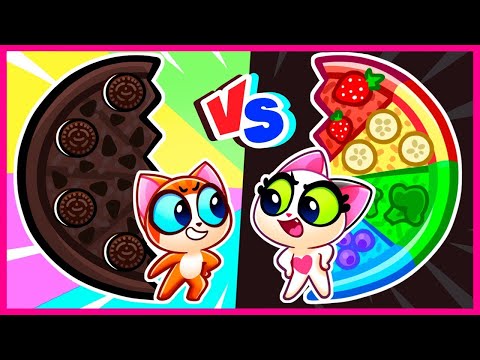 🖤💖Pizza de Chocolate vs Pizza de Frutos💖🖤Desaf&iacute;o para Ni&ntilde;os😊D&oacute;nde est&aacute; mi Pizza por Purr Purr