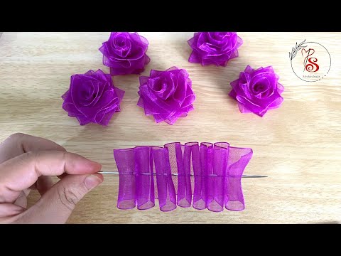 DIY Ribbon Flower/How to Make Ribbon Roses/Amazing Ribbon Flower Trick/Easy Making with Needle/