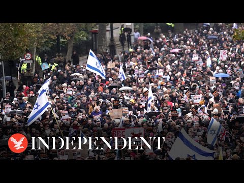 Thousands gather to march against antisemitism through central London