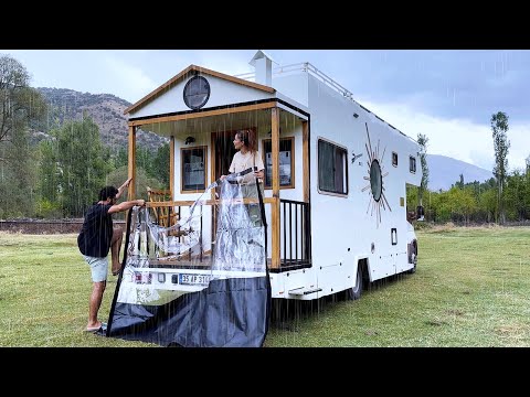 WE MADE A WINTER GARDEN IN OUR CARAVAN | CARAVAN CAMPING IN THE RAIN