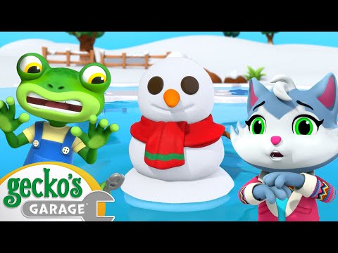 Snowman Falls Into the Frozen Lake | Gecko's Garage | Trucks For Children | Cartoons For Kids