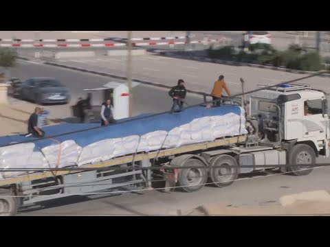 People seen scrambling for aid as trucks enter Gaza through Rafah border crossing