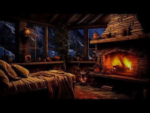 Relaxing Blizzard for Sleep | Snowstorm Sounds with Fireplace Crackling