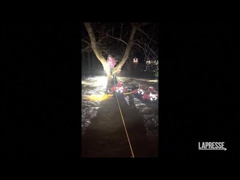 Usa, intrappolato su un albero per un torrente in piena: salvato