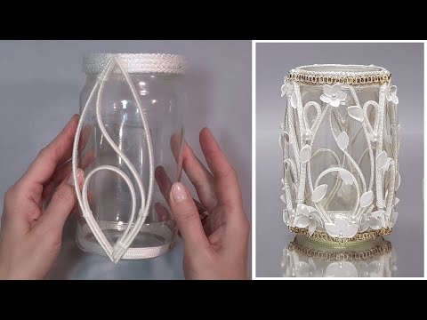 DIY👍How to make an exclusive vase from an ordinary glass jar. 🌹Idea for home.