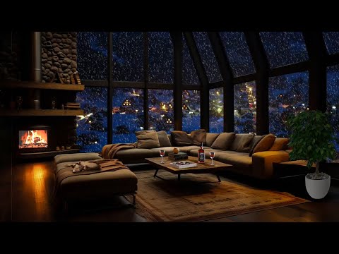 Deep sleep with blizzard and fireplace sounds | Snow storm sleep | Winter wonderland fireplace