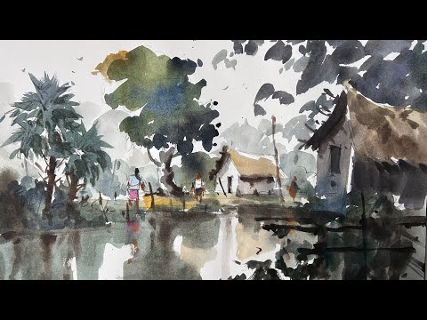 World best watercolour tutorial for village scape ||How to make landscape in watercolour