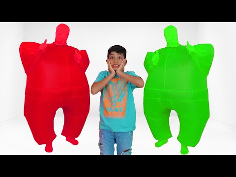 Jason Plays Hide and Seek with Inflatable Costume Kids