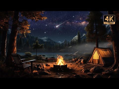 Cozy Camping with Shooting Stars, Crackling Campfire, &amp; Nature Ambience | 4K ⛺️🔥💫