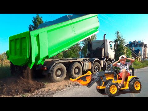 Real Dump Truck brought soil Alex ride on Power Wheels Tractor Excavator